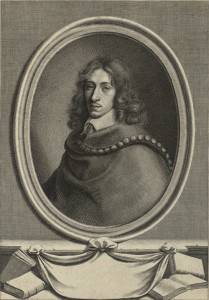 Engraved portrait of a young John Evelyn.