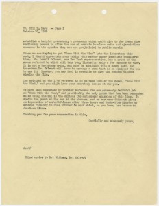Memo from David O. Selznick regarding the line “Frankly, My Dear. . .” from Gone With The Wind, October 20, 1939.