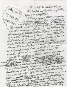 Mailer’s handwritten notes on the mystery of “Oswald’s Tale.”
