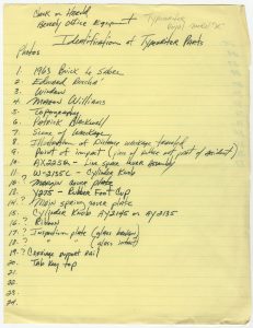 Ed Ruscha's list of photos for his artist book "Royal Road Test."