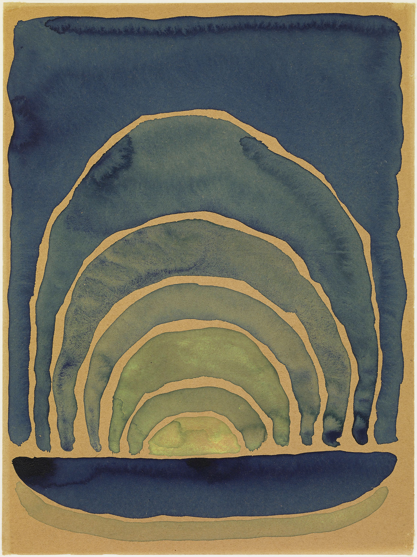 Georgia O'Keeffe (1887–1986). "Light Coming on the Plains No. I," 1917. Watercolor on newsprint paper. 11 7/8 x 8 7/8 inches. Amon Carter Museum of American Art, Fort Worth, Texas.
