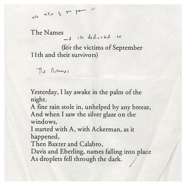 Notebooks illuminate creative process behind Billy Collins’s poem “The Names”
