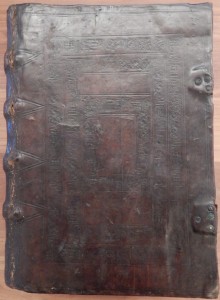 A sixteenth-century blind-tooled leather binding of Chaucer's works. Photo by Hope Johnston.
