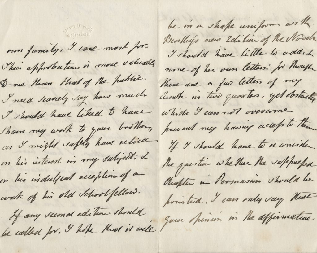 A letter from James Edward Austen-Leigh (1798–1874) to Edward Cheney, dated April 14, 1870.