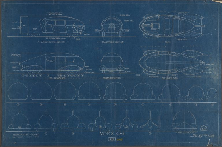 Norman Bel Geddes. "Motorcar No. 9 Blueprint." Ca. 1932.