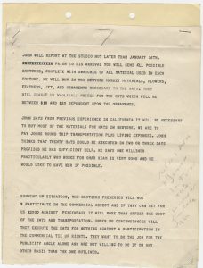 Memo dated January 9, 1939 from Katherine Brown to David O. Selznick, detailing Frederics's logistical and financial preferences for the agreement.