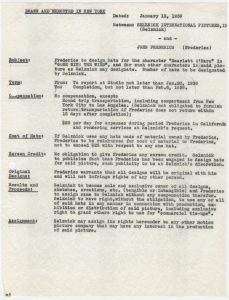 Summary of legal contract between Selznick International Pictures and John Frederics, dated January 13, 1939.