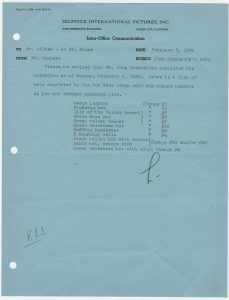 SIP memo listing completed Scarlett O'Hara hats, dated February 7, 1939.