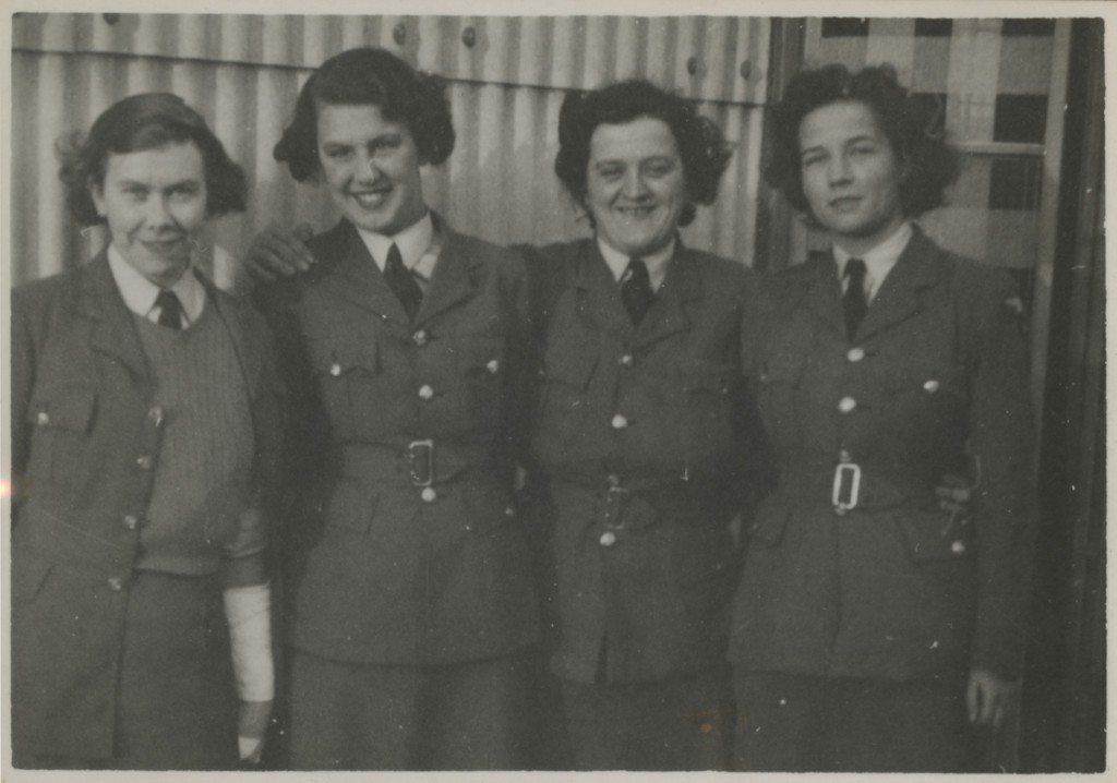 Christine Brooke-Rose in her WAAF uniform before she went to Bletchley Park. She is on the right, shown with three other women.