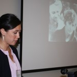 Chelsea Weathers presenting a paper on Andy Warhol’s film Lonesome Cowboys. 2009. Unidentified photographer.