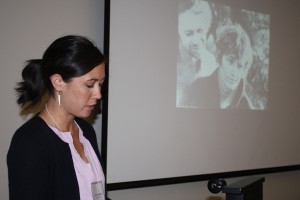 Chelsea Weathers presenting a paper on Andy Warhol’s film Lonesome Cowboys. 2009. Unidentified photographer.