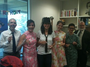 Chelsea Weathers celebrating with fellow Ransom Center interns at her Mad Men themed birthday party. 2012. Unidentified photographer.