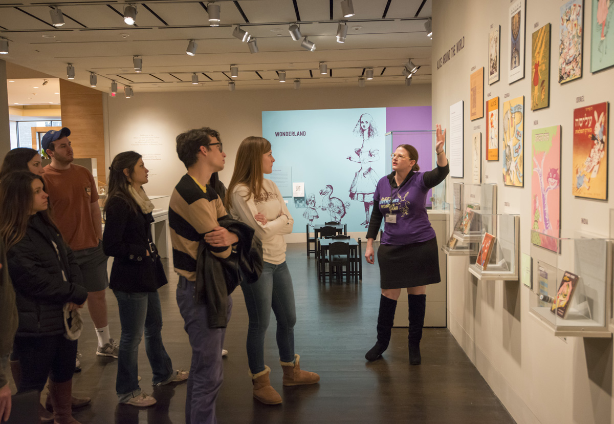 Students in "Advertising and Popular Culture" class receive tour of "Alice's Adventures in Wonderland." Photo by Pete Smith.