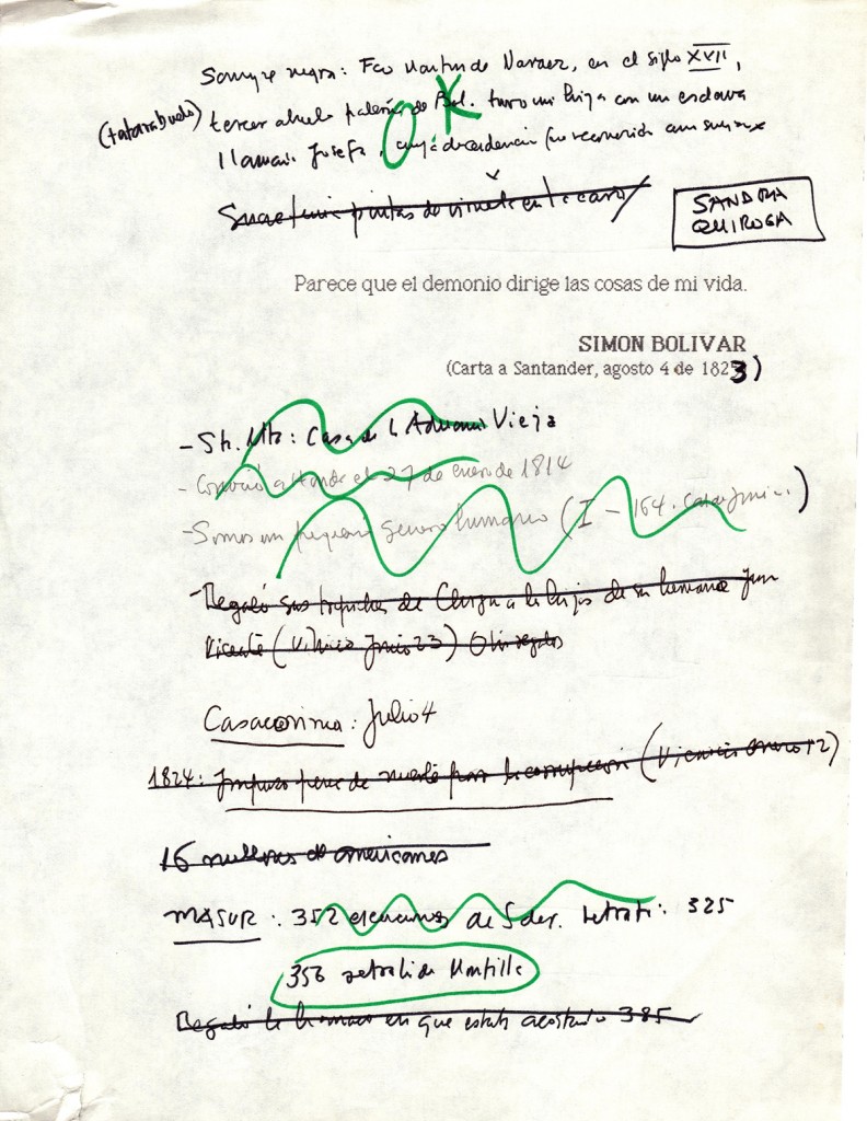 Gabriel García Márquez's notes for "The General in His Labyrinth."/Apuntes de Gabriel García Márquez para "El general en su laberinto".