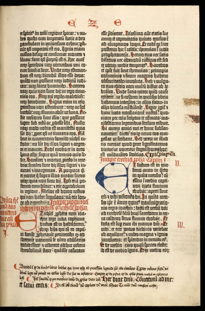 Ezekiel opening page of the Gutenberg Bible. 