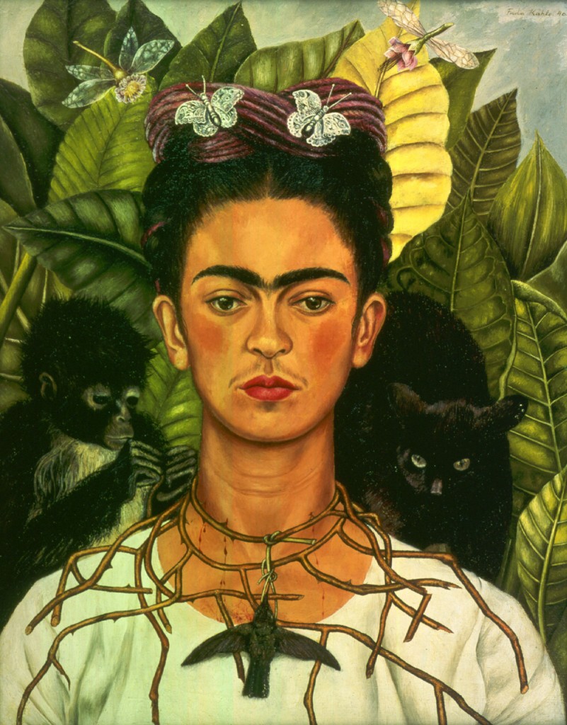 Frida Kahlo (Mexican, 1907–1954). 'Self-portrait with Thorn Necklace and Hummingbird' (1940). Oil on canvas, 61.25 cm x 47 cm. Harry Ransom Center. © 2009 Banco de Mexico Diego Rivera & Frida Kahlo Museums Trust. Av Cinco de Mayo No. 2, Col. Centro, Del. Cuauhtemoc 06059, Mexico, DF