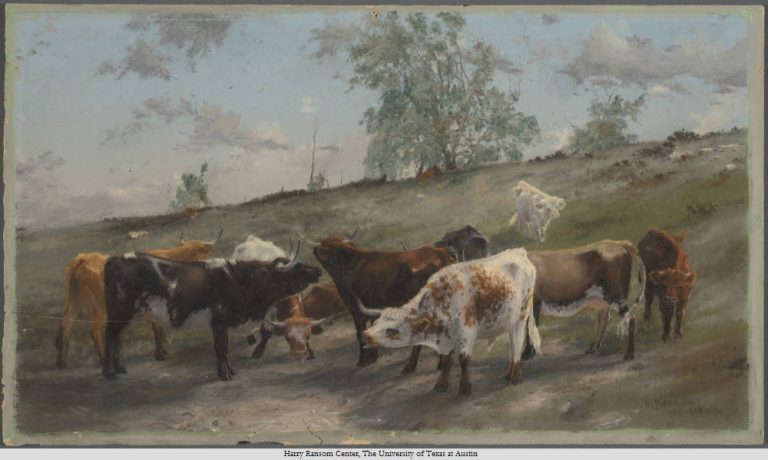 Cattle Chewing Bones, Frank Reaugh, 1860-1945 Date. Circa 1880 and 1889. Pastel; 28 x 49 x 1 cm.