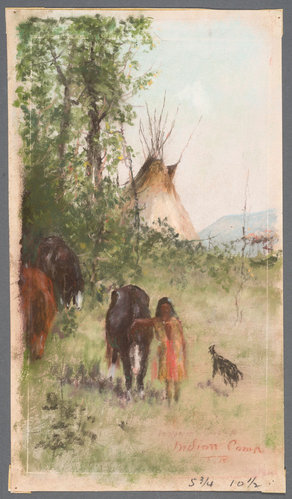 Frank Reaugh Indian Camp, circa 1883, pastel on paper, 11 13/16 x 6 11/16 inches