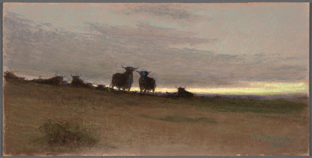 Frank Reaugh The Coming Herd–Morning, undated, pastel on cardboard, 12 3/16 x 24 inches.