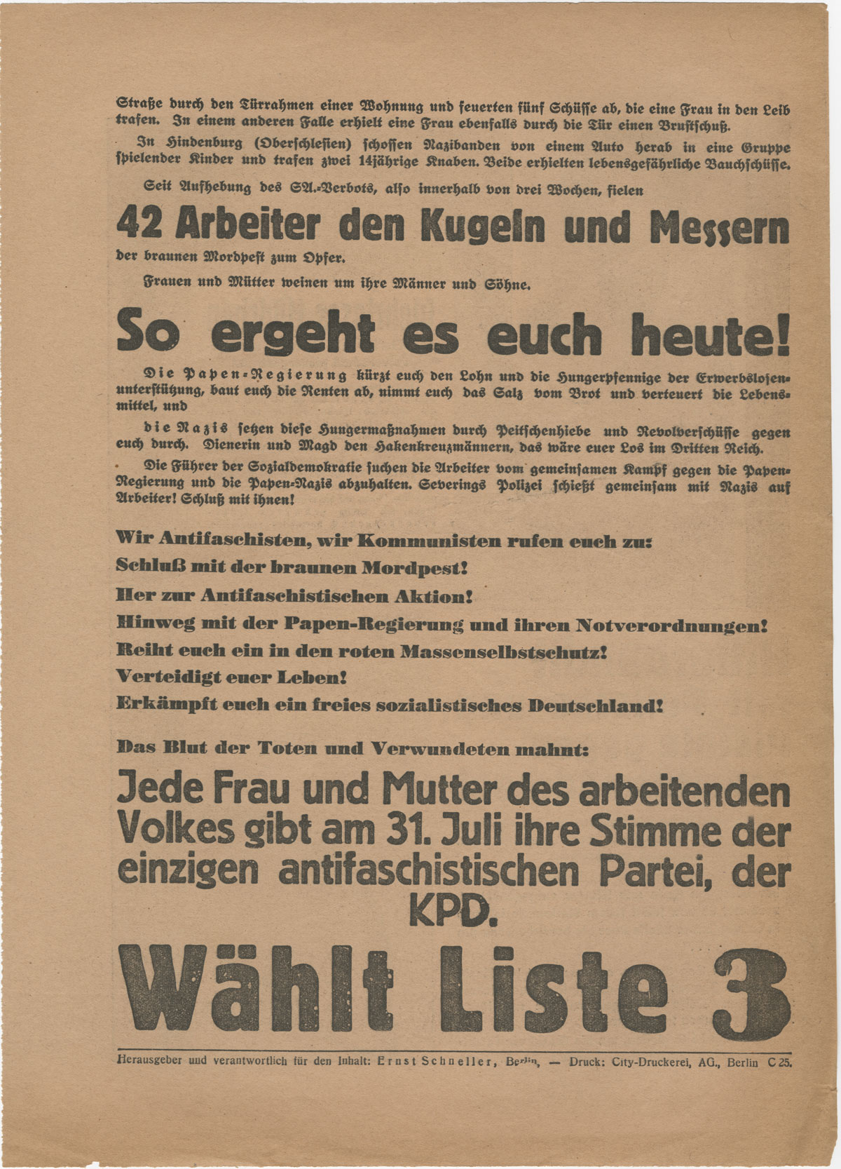 Sheet from the 1932 German elections ephemera collection.