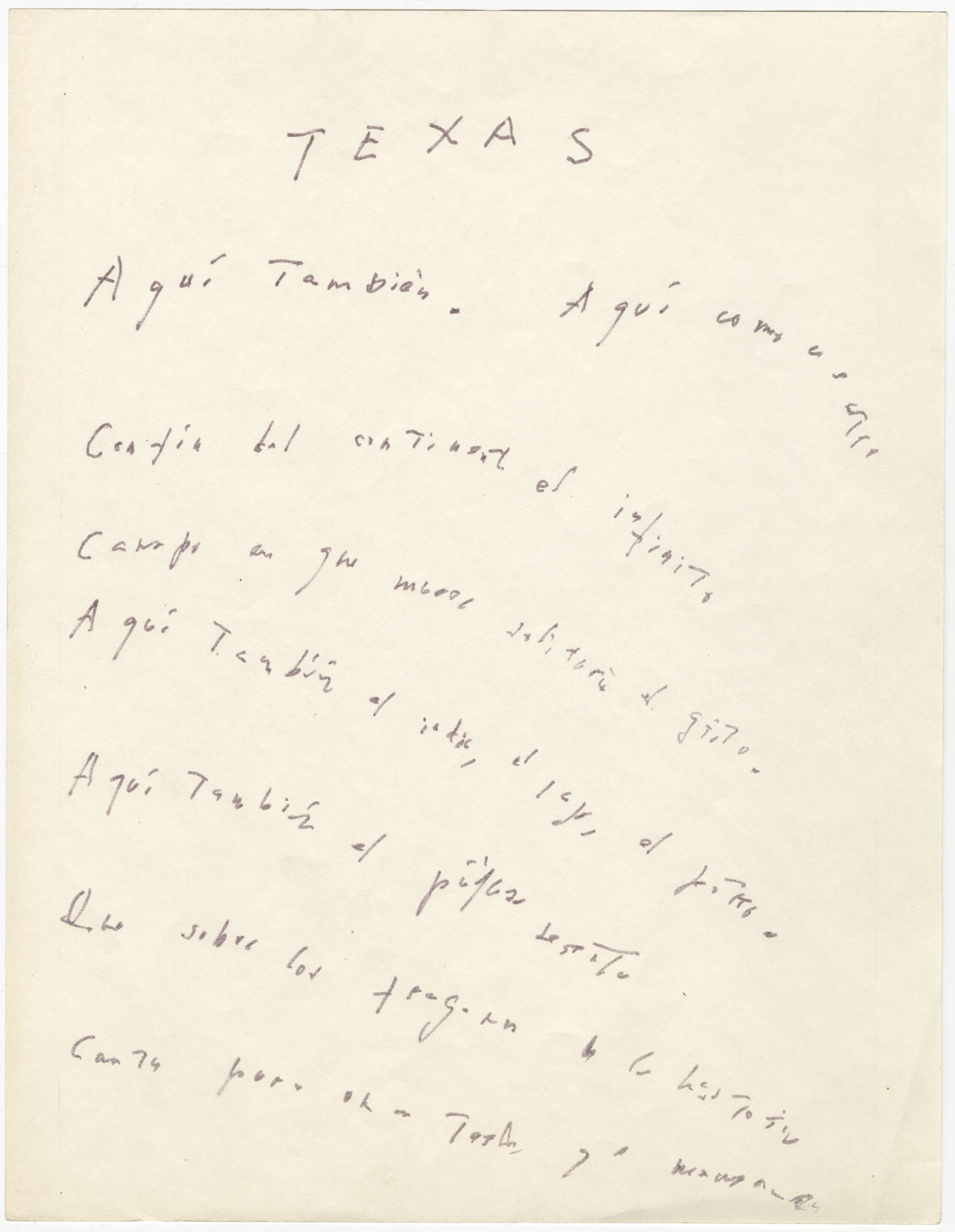 Jorge Luis Borges,”Texas” (page 1). From the manuscripts collection at the Harry Ransom Center. / Jorge Luis Borges, "Texas" (página 1). De la colección de manuscritos en el Harry Ransom Center.