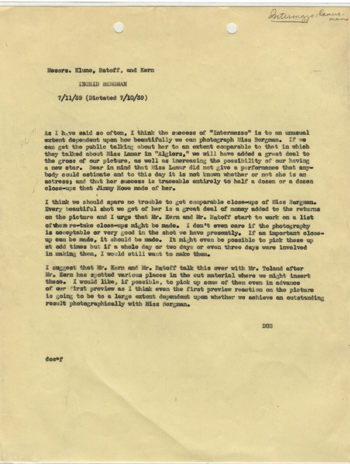 memo from david o selznick