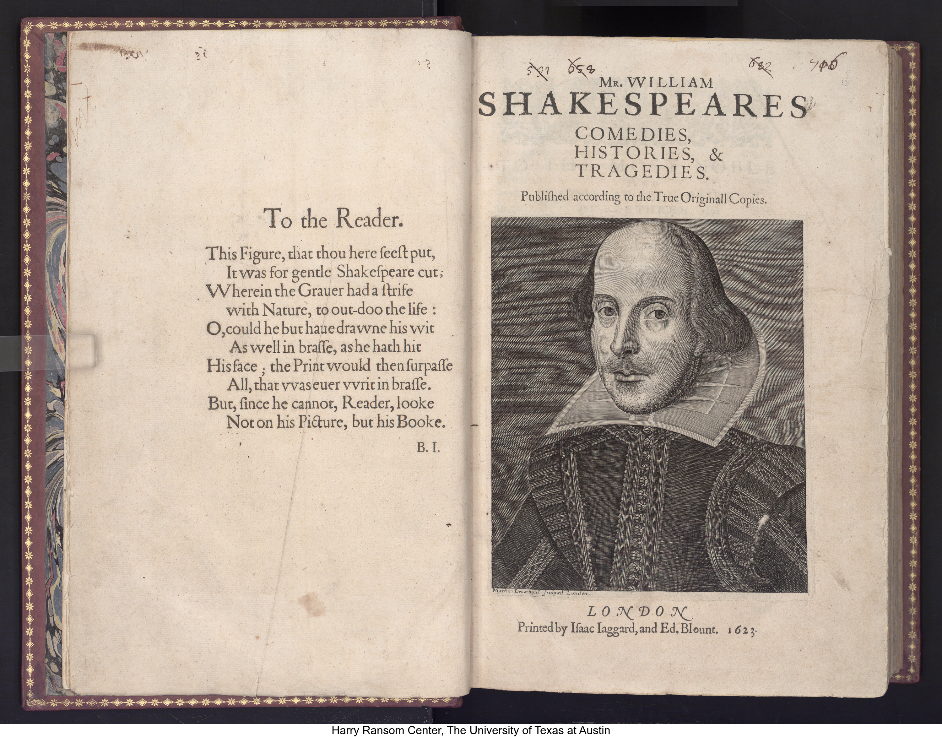 Mr. VVilliam Shakespeares comedies, histories, & tragedies. Published according to the true originall copies, 1623. William Shakespeare, 1564-1616, author; John Heminge, approximately 1556-1630, editor; Henry Condell, -1627, editor; Carl Howard Pforzheimer , 1879-1957, former owner; Newdegate family, former owner; Roger Payne, 1739-1797, binder.