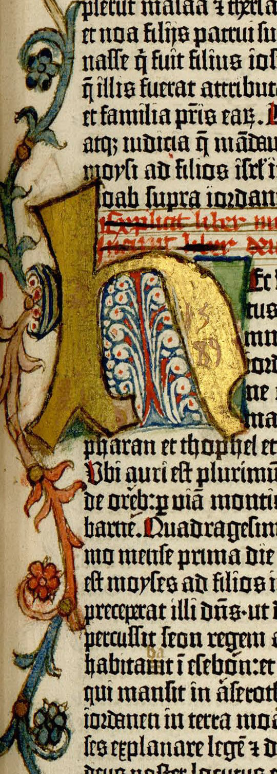 The beginning of the book of Deuteronomy, illuminated letter H, volume one.
