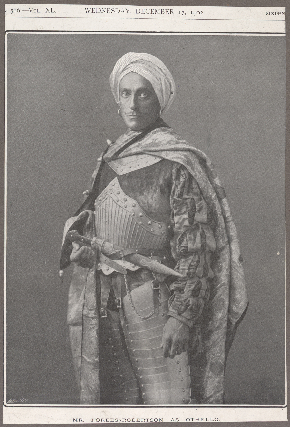 Clipping showing Johnston Forbes-Robertson in the role of Othello, 1902.