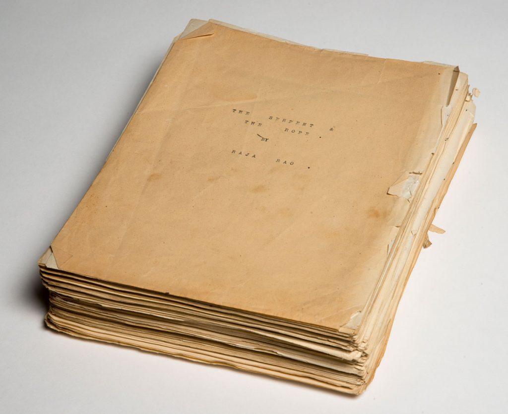 Raja Rao's typed manuscript of "The Serpent and the Rope." Photos by Pete Smith.