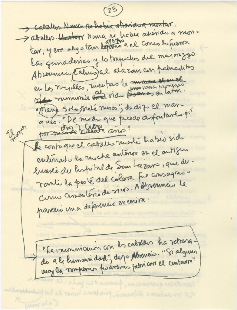 Gabriel García Márquez’s verso of a draft page of "Of Love and Other Demons."