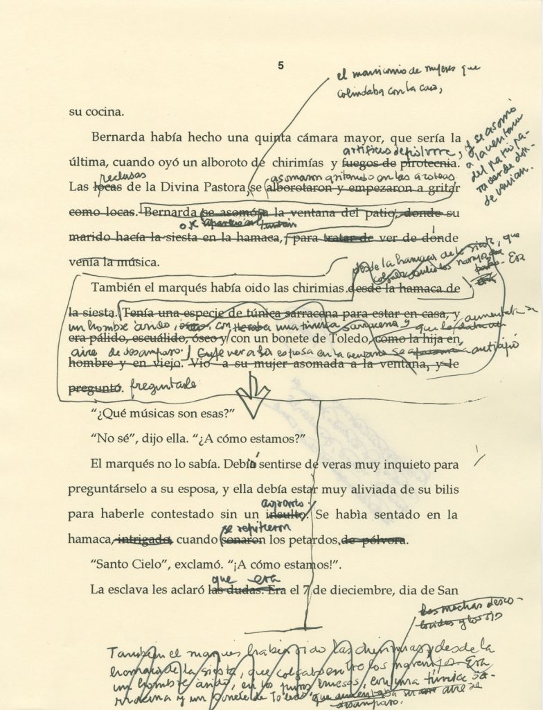 A draft page of "Of Love and Other Demons" with García Márquez's edits.