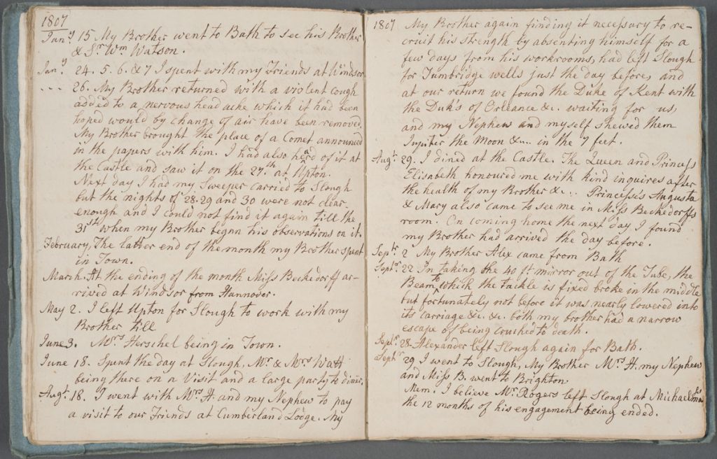 “Extracts from a day book kept during the years 1797 & 1821,” Caroline Lucretia Herschel, Herschel Family Papers.
