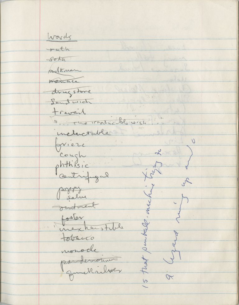 List from Tate's notebooks