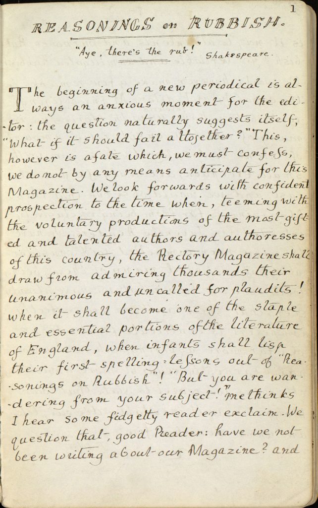 Charles Lutwidge Dodgson, 1832-1898, "The Rectory Magazine," 1850, manuscript. Charles Lutwidge Dodgson Collection, Harry Ransom Center.
