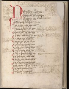 Dante’s Divina Commedia, handwritten in Italian, 1363, with Latin annotations made by a later reader.