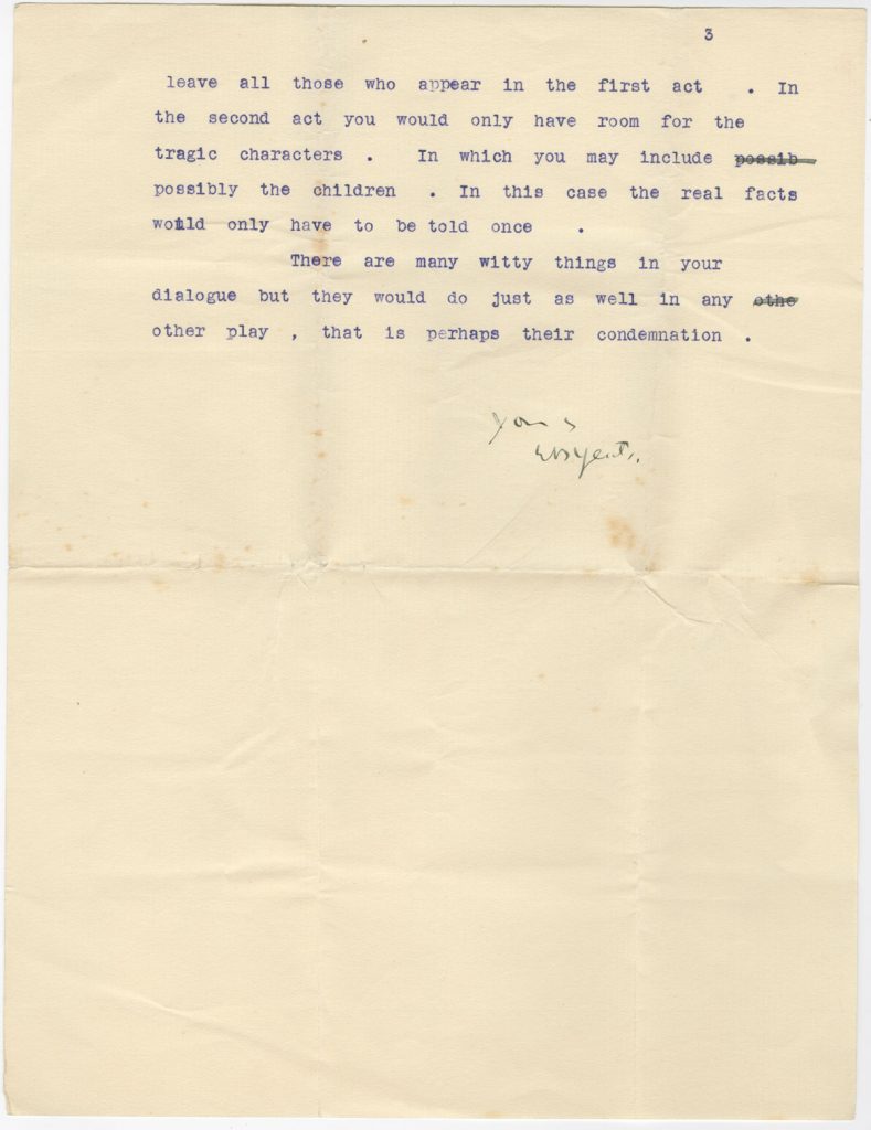Undated letter from W. B. Yeats to St. John Ervine.