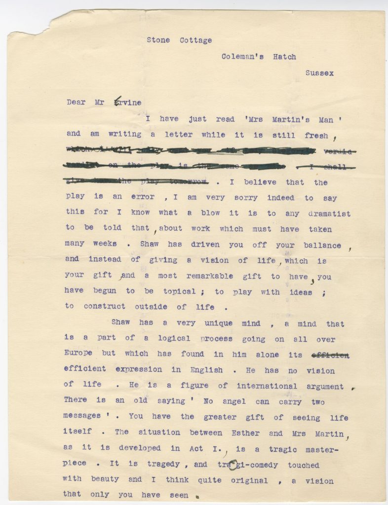 Undated letter from W. B. Yeats to St. John Ervine.