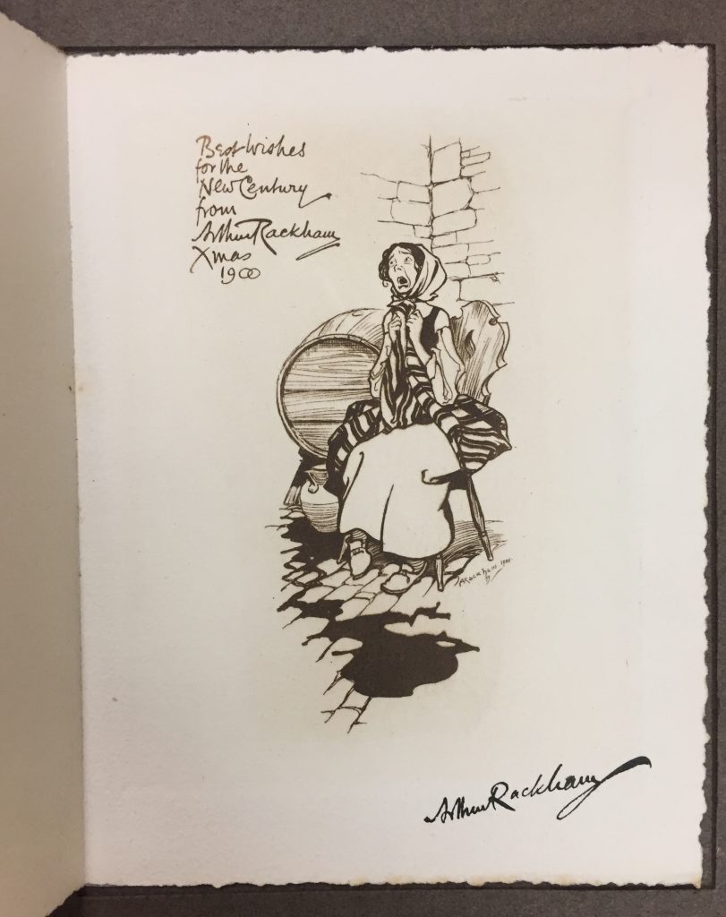 Arthur Rackham, signed holiday greeting card, George L. Lazarus Collection of Arthur Rackham Printed Ephemera, -q-NC 242 R3 G46.