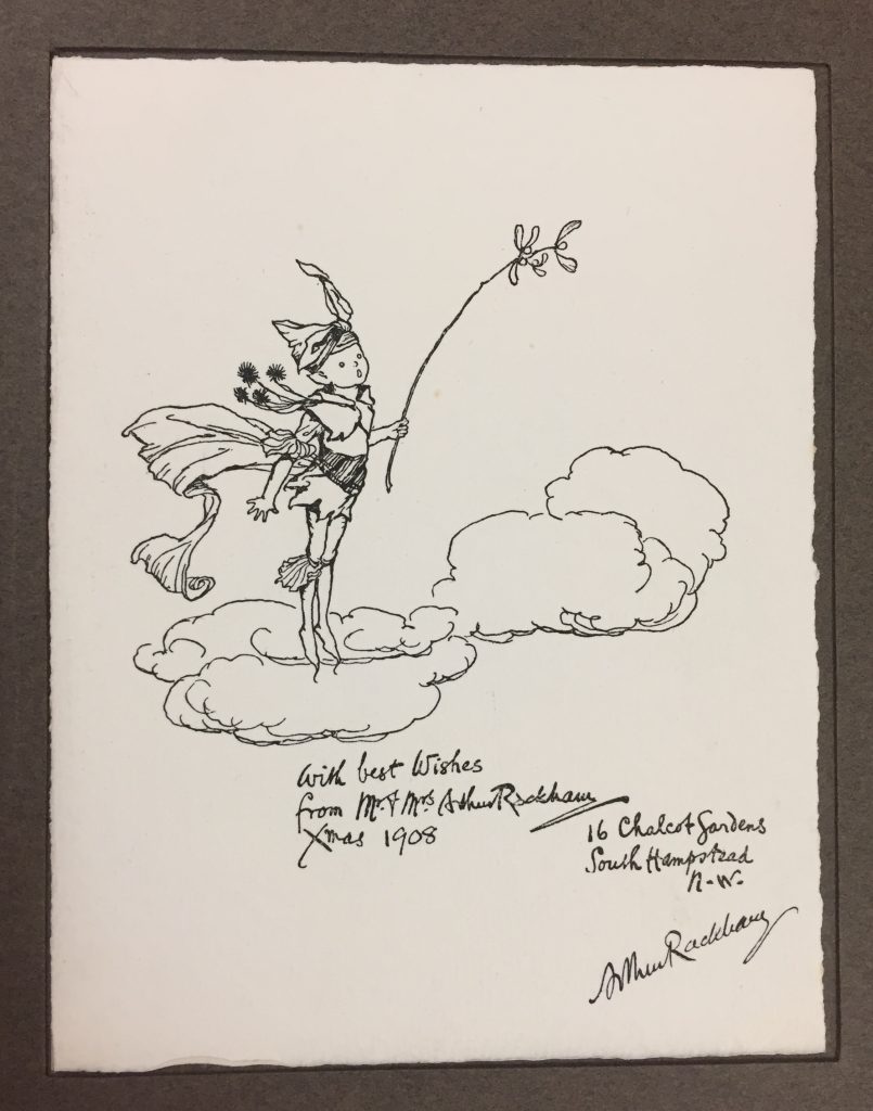 Arthur Rackham, signed holiday greeting card, George L. Lazarus Collection of Arthur Rackham Printed Ephemera, -q-NC 242 R3 G46.