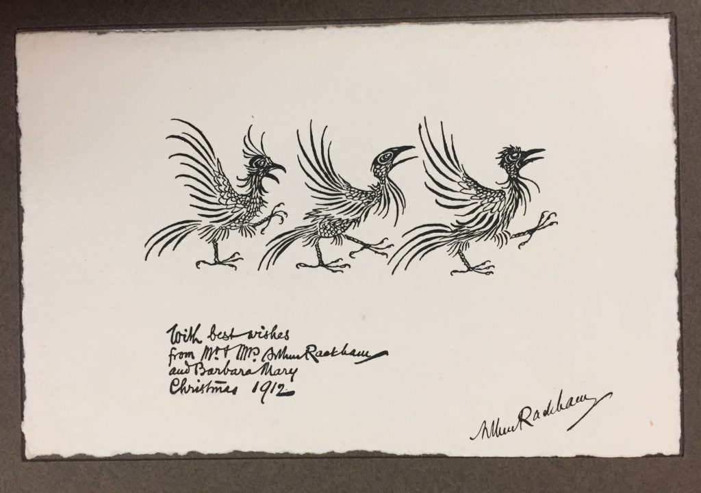 Arthur Rackham, signed holiday greeting card, George L. Lazarus Collection of Arthur Rackham Printed Ephemera, -q-NC 242 R3 G46.