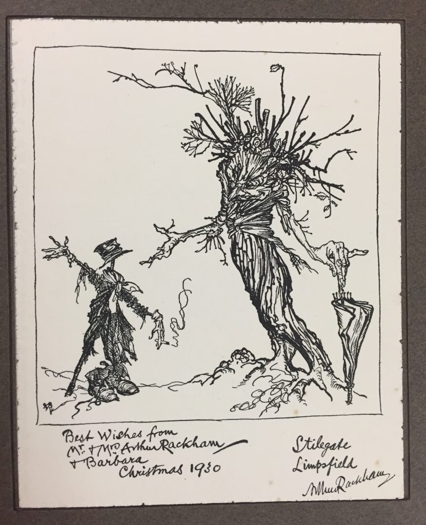 Arthur Rackham, signed holiday greeting card, George L. Lazarus Collection of Arthur Rackham Printed Ephemera, -q-NC 242 R3 G46.