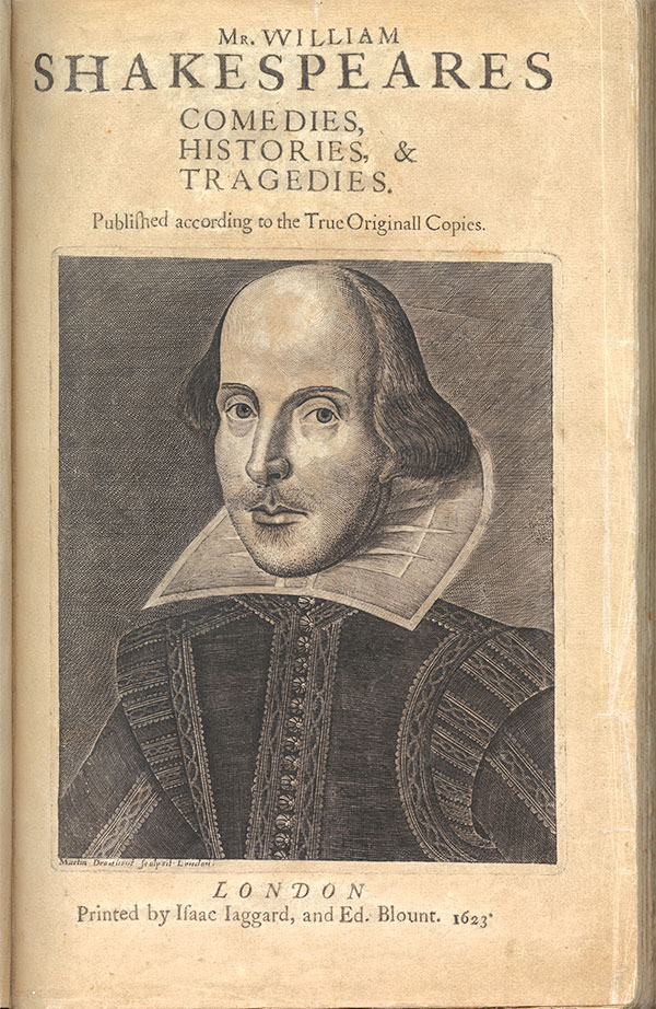 Parsons First Folio title page with engraved portrait of William Shakespeare