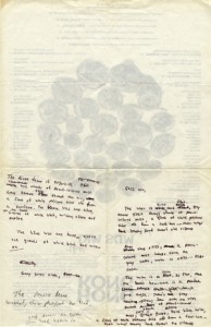 Scribblings of ideas for Night Soldiers on the back of a restaurant menu.