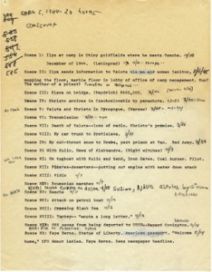 An outline of scenes for Night Soldiers, marked up by Furst.