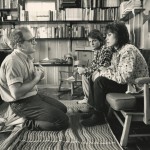 Production still on the set of "Light of Day" (1987) with Paul Schrader, Michael J. Fox, and Joan Jett.