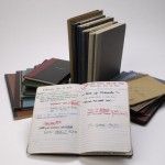 Some of David Mamet's journals and notebooks, ranging from 1966 through 2001. Photo by Pete Smith.