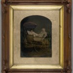 Two Infants in a Carriage. Unidentified photographer. Ca. 1875. Oil on tintype. Deep Rustic style frame.