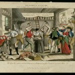 Unidentified (French). Le Fameux Lustucru, Seul et unique dans son genre pour repolir les têtes des femmes etc. (The famous Lustucru. Unique in his profession of refashioning wives’ heads), ca 1797. Hand-colored etching. The name "Lustucru" is probably a pun on the the phrase "l'eus-tu-cru?" or "would you have believed it?" The brightly colored etching shows him and his son in their workshop in Madagascar, hard at work refashioning the heads of itinerant women or wives, correcting their faults and making them prettier.