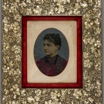 Woman in Red Dress. Unidentified photographer. Ca. 1880. Oil on tintype. Aesthetic style frame with silver gilt by McKown & Co.